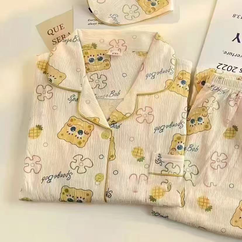 Al por mayor transfronterizo nueva primavera y otoño en línea explosión delgada nube de algodón dulce pijama de mangas largas pantalones largos ropa para el hogar cubierta
