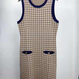法单CP2020年夏季新款格纹收腰显瘦撞色针织衫女式连衣裙