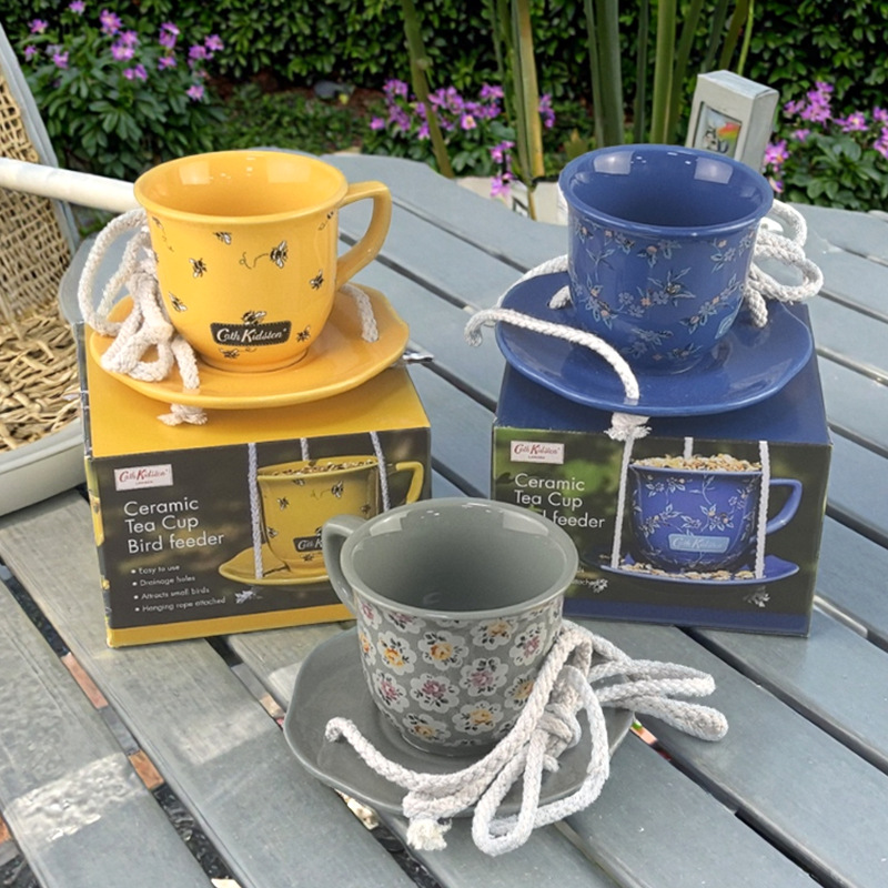 Inventario transfronterizo creativo de cerámica taza de pájaros de cerámica artesanía jardín ornamentos alimentadores de pájaros patio
