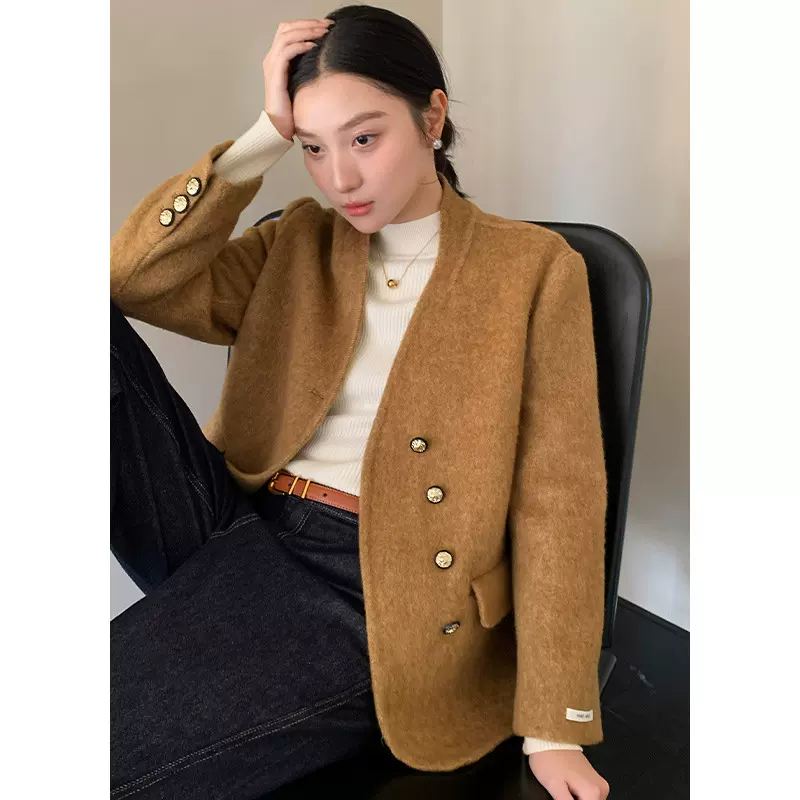 衣尔衫 布达佩斯 高级感羊毛正肩廓形双面呢外套女气质清冷小西装