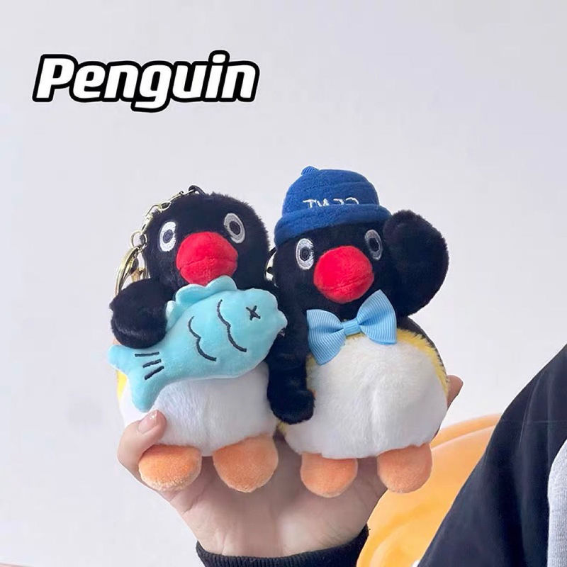 漫画のピンク色のペンギンバッグキーホルダー、ミニおもちゃ、クリエイティブなギフト、リボン付き|undefined