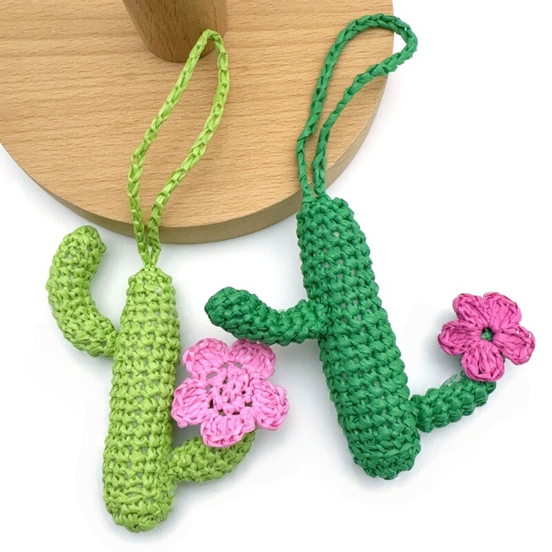 DIY Woven Raffia Cactus Hanging Ornament, Green Plant Design, Creative Keychain Car Pendant Decoration DIY Woven Raffia Cactus Hanging Ornament, Green Plant Design, Creative Keychain Car Pendant Decoration