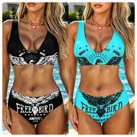 2026新款欧美风Freebird印花分体泳衣女性感高腰三角裤比基尼泳装