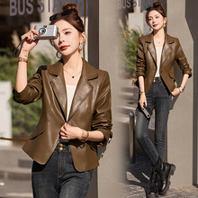 小西装绵羊皮皮衣外套女2025春秋新款小个子休闲减龄收腰显瘦皮夹