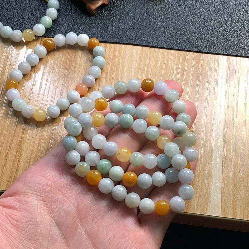 翡翠手镯正品真货女款三彩替换后8圆珠替换后翡翠散珠真品100%