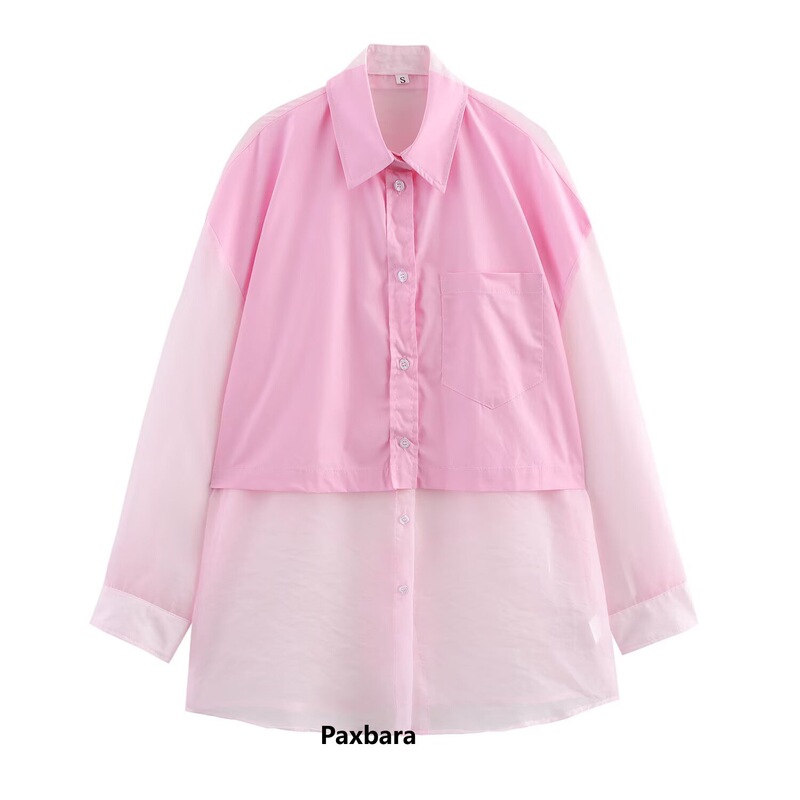 2025 Spring New European and American Cross-Border Women's Clothing Transparent Organza Splicing Loose Long-Sleeved Shirt W021 82223 2025 Spring New European and American Cross-Border Women's Clothing Transparent Organza Splicing Loose Long-Sleeved Shirt W021 82223