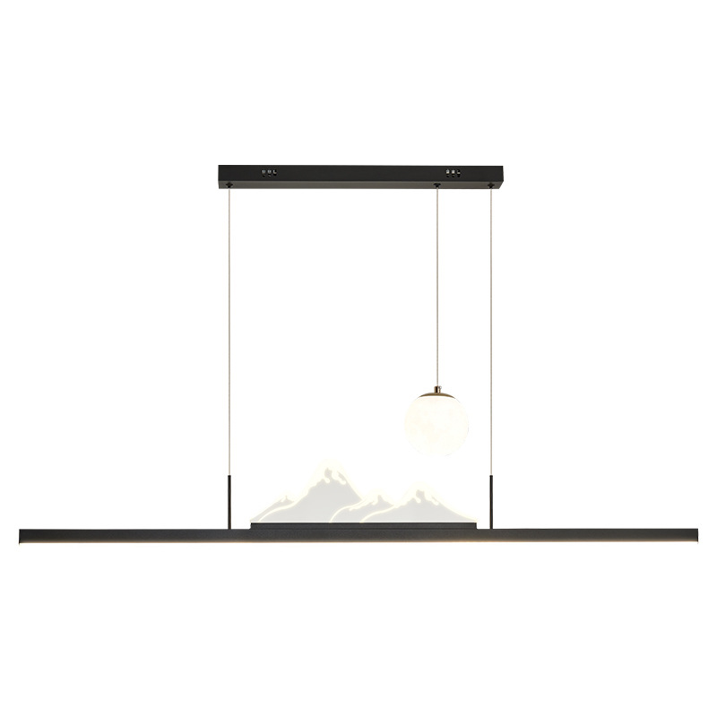 Lámpara de restaurante, nueva lámpara de araña de estilo chino con tiras largas, diseño moderno minimalista de montaña y luna, lámpara de araña para sala de té, iluminación Zhongshan para comedor 055L.