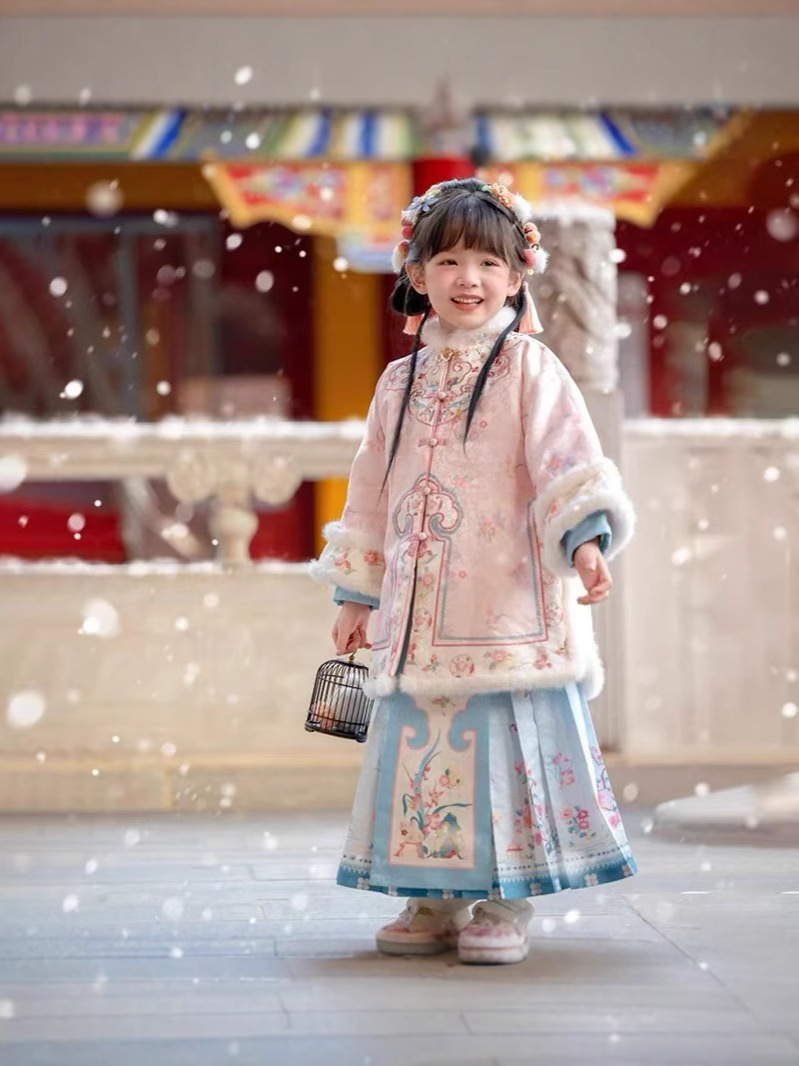 little hailan children‘s princess dress winter cotton and thickening ancient costume new year suit tang suit fleece-lined new year winter court