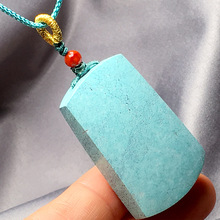 玉竹缘天然原矿高瓷绿松石平安无事牌吊坠百搭配饰原创设计半宝石
