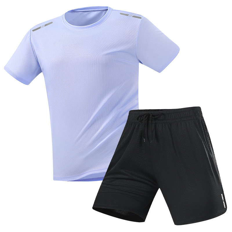 Trajes deportivos transfronterizos para hombres de verano nuevos juegos de dos piezas de correr Casual Fitness camiseta de secado rápido de hielo pantalones cortos de mangas cortas