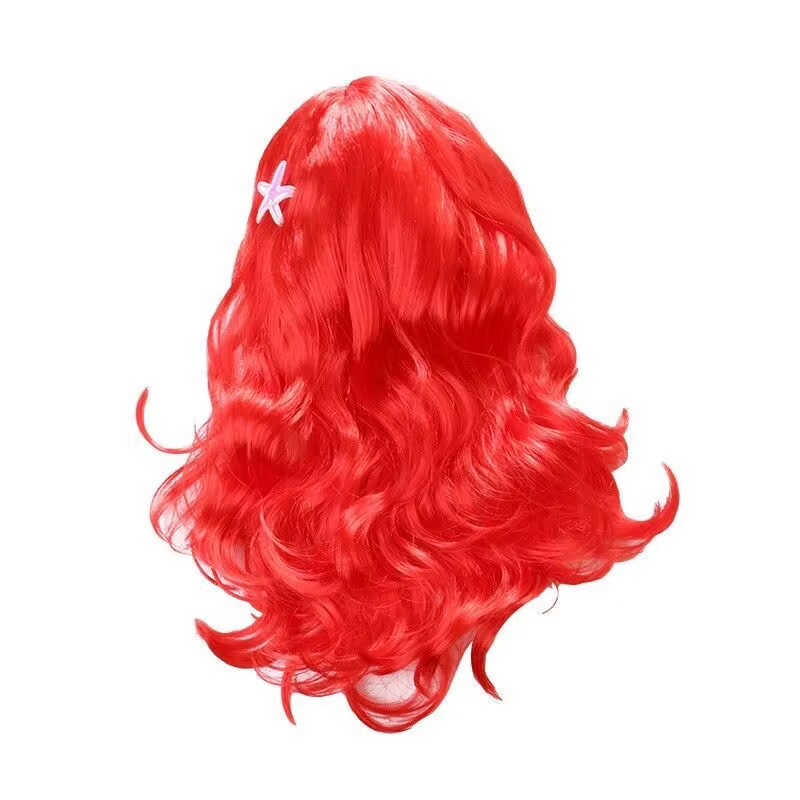 Amazon Venta caliente Halloween sirena peluca cos peluca roja de pelo largo ondulado