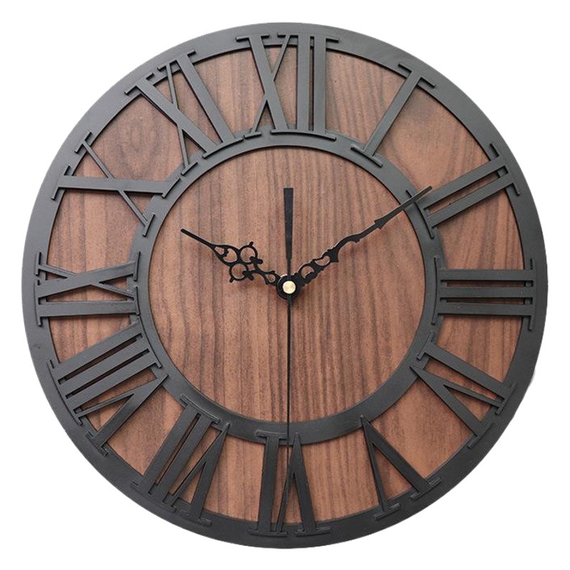 De estilo europeo retro romano de madera digital artesanía Reloj de pared emoyo sala de estar decoración acrílico Reloj de pared reloj creativo