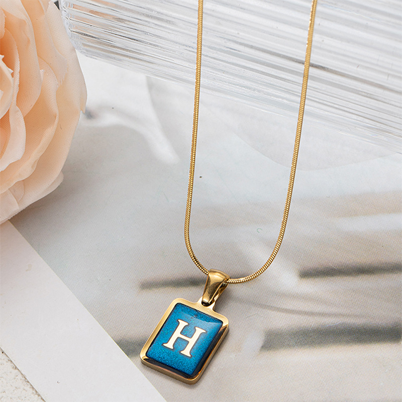 304 Stainless Steel Basic Classic Style Commute Enamel Geometric Letter Pendant Necklace display picture 11