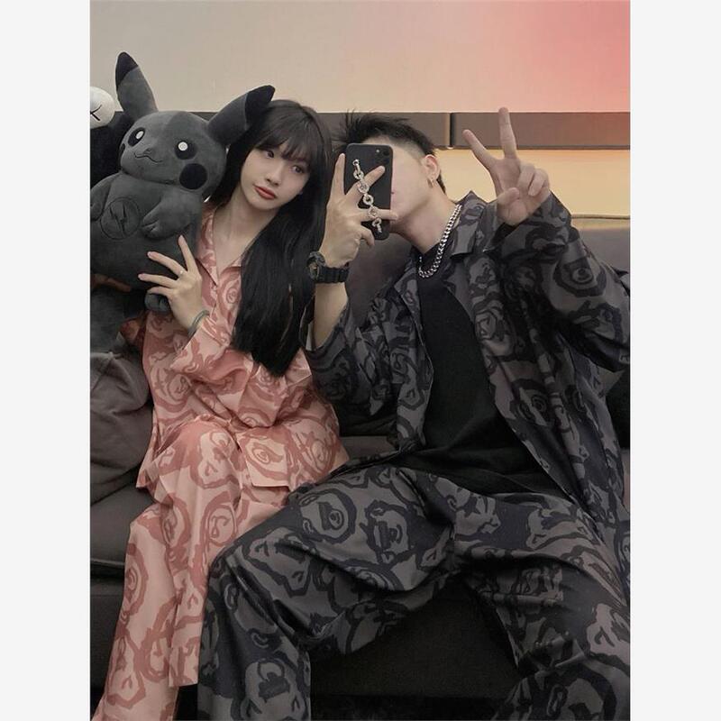 This Year's New Couple Pajamas for Women Spring & Fall Thin Ice Silk Long-Sleeved Men's Home Clothes Sweet Women's Suits Summer