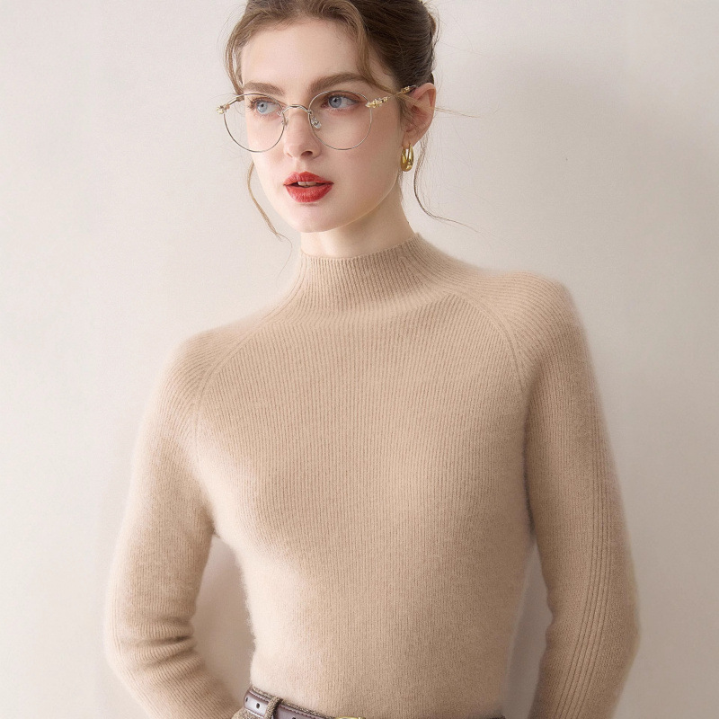 100% Cashmere ~ 2026 Autumn New Arrival Versatile Women's High-Sleeve Raglan Striped Pure Cashmere Sweater (Cross-Border)
