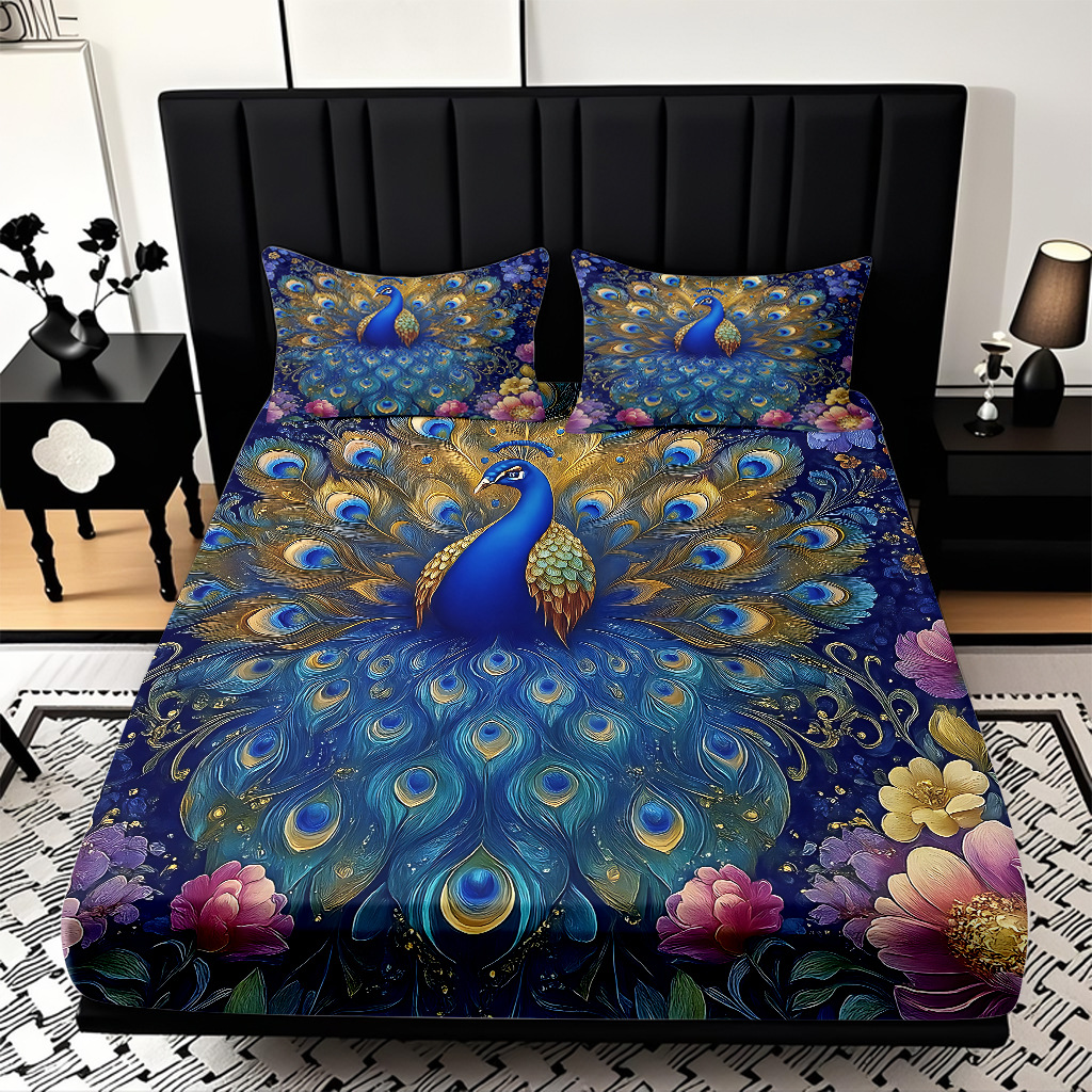 TEMU / JIT transfronterizo pro-skin Peacock serie de patrón de impresión digital de alta definición cama gazonas ropa de cama kit