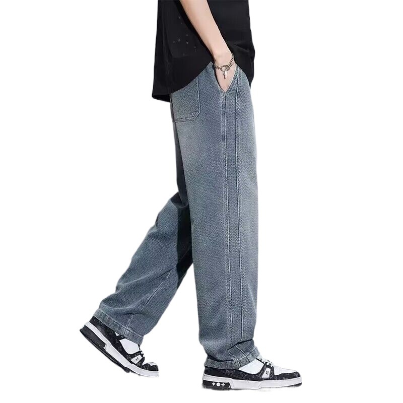 Jeans estrelado para hombre verano delgado 2025 nuevo estilo de moda primavera y otoño americano casual pantalones rectos sueltos