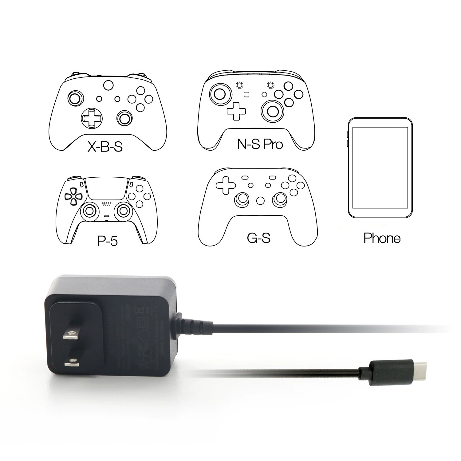 Портативная зарядка PS5 Portal/для Switch/PS5/Xbox, медленный режим стрельбы, 15W адаптер для геймпада