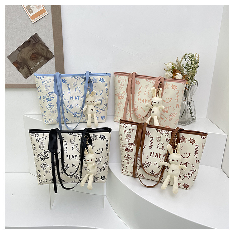 Large Bag, Luggage Bag for Women, 2026 New Style, Cute Cartoon Pu Shoulder Bag, Versatile Trendy Zipper Tote Bag, Autumn and Winter Women's Bag