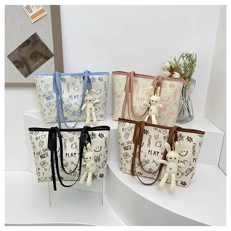 大包包箱包女2025新款可爱卡通pu单肩包百搭潮拉链托特包秋冬女包