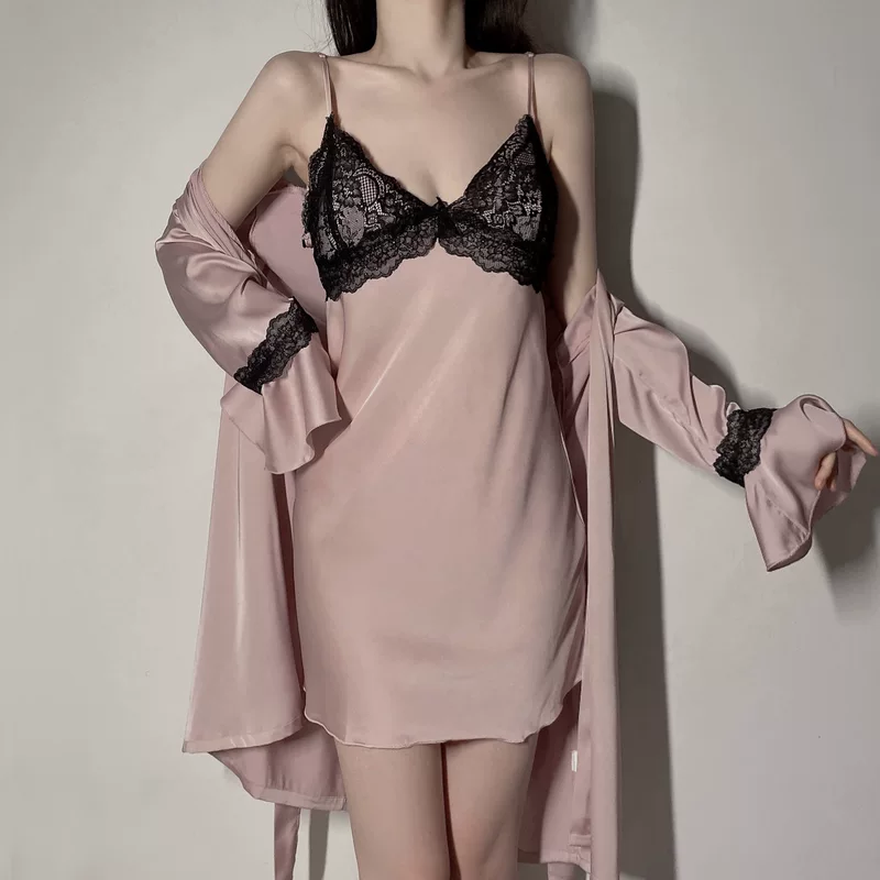 Spring summer pijama, bathrobe, long-sleeve, sexy silk set, lifting effect