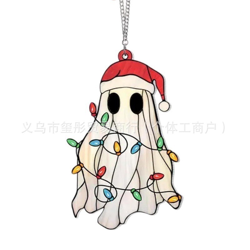 跨境万圣节可爱小幽灵亚克力平面太阳捕光器家居庭院花园装饰挂牌|undefined