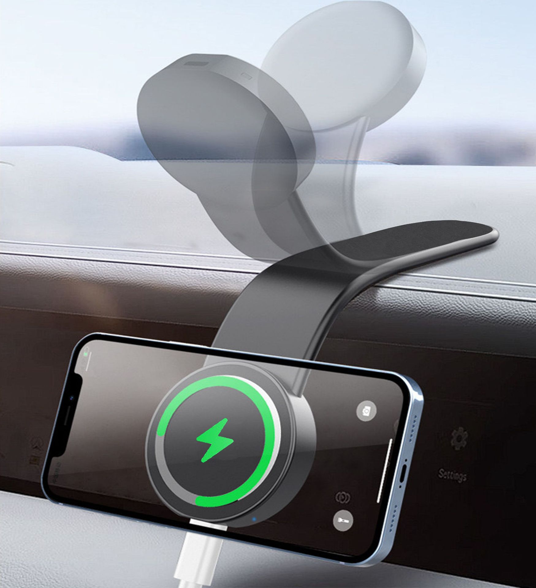 New magnetic car phone holder with MagSafe 15W wireless charging and navigation