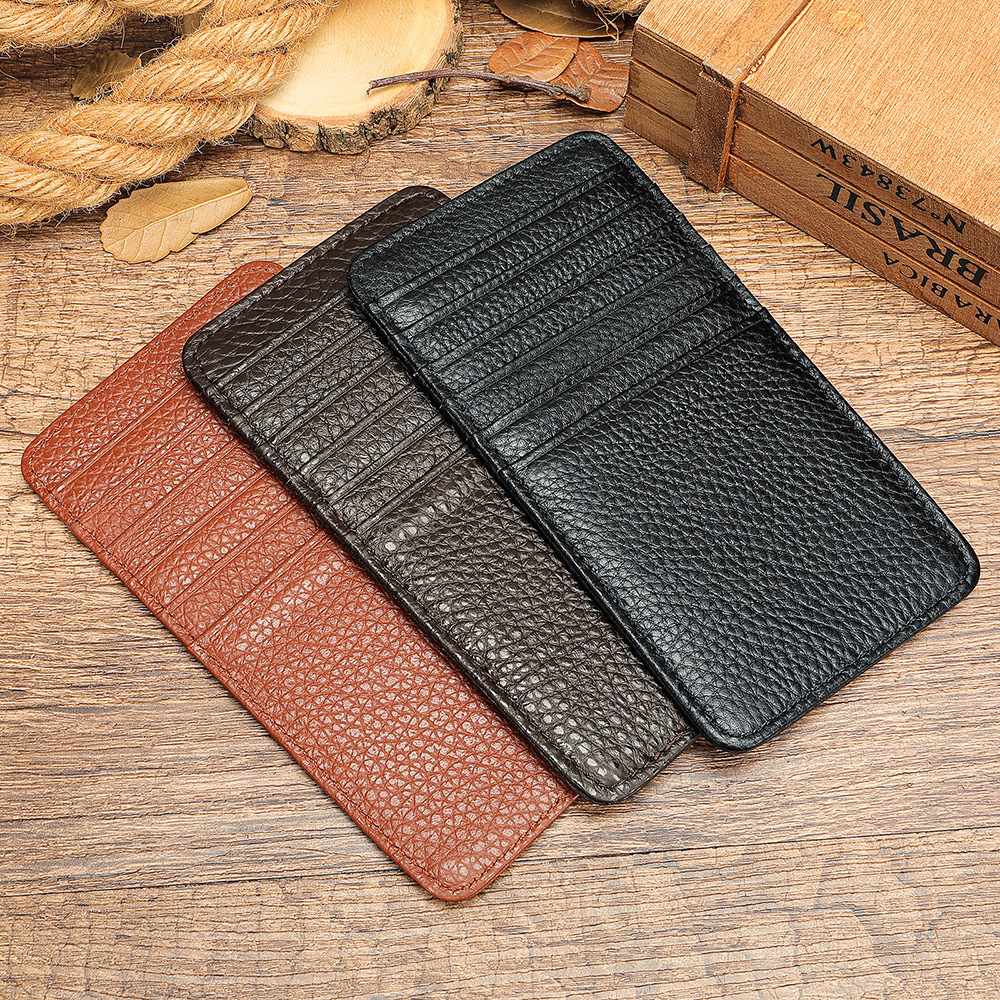 Ví card holder da bò thật nhiều ngăn, siêu mỏng gọn nhẹ — Màu đen, Cà phê, Màu nâu