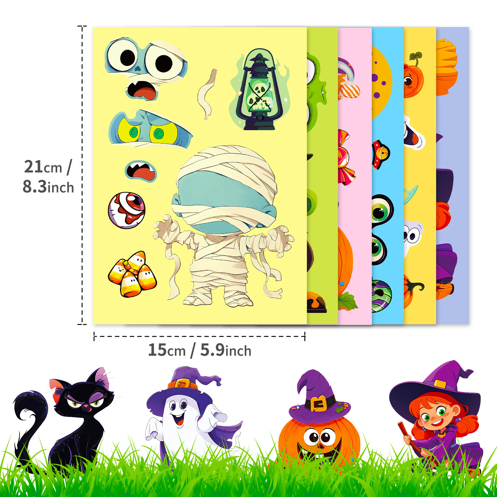 6 Sheets/Pack Halloween Face-Changing Puzzle Stickers Ghost Pumpkin DIY Children's Toys Graffiti Sticker Paper Cross-Border