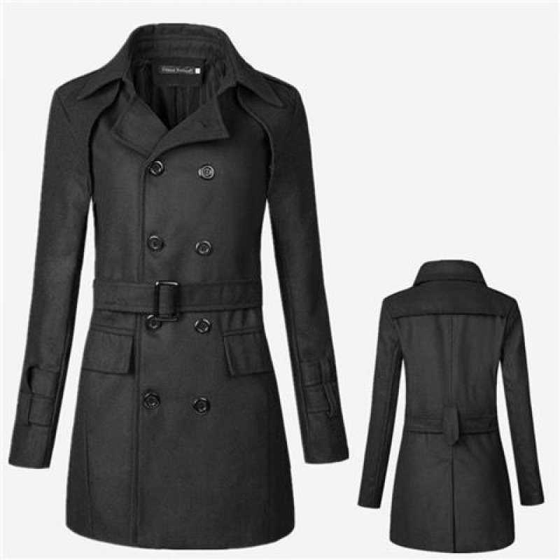 Abrigo retro británico de mediana longitud hebilla abrigo de lana de doble fila de lana engrosada para hombres cinturón rompevientos Delgado Otoño e Invierno estilo japonés