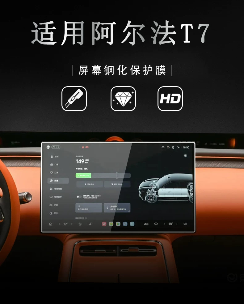 Suitable for the Fox Alpha T7: center console, navigation, instrument panel, interior display screen, protective tempered glass film, car accessories, and modification parts