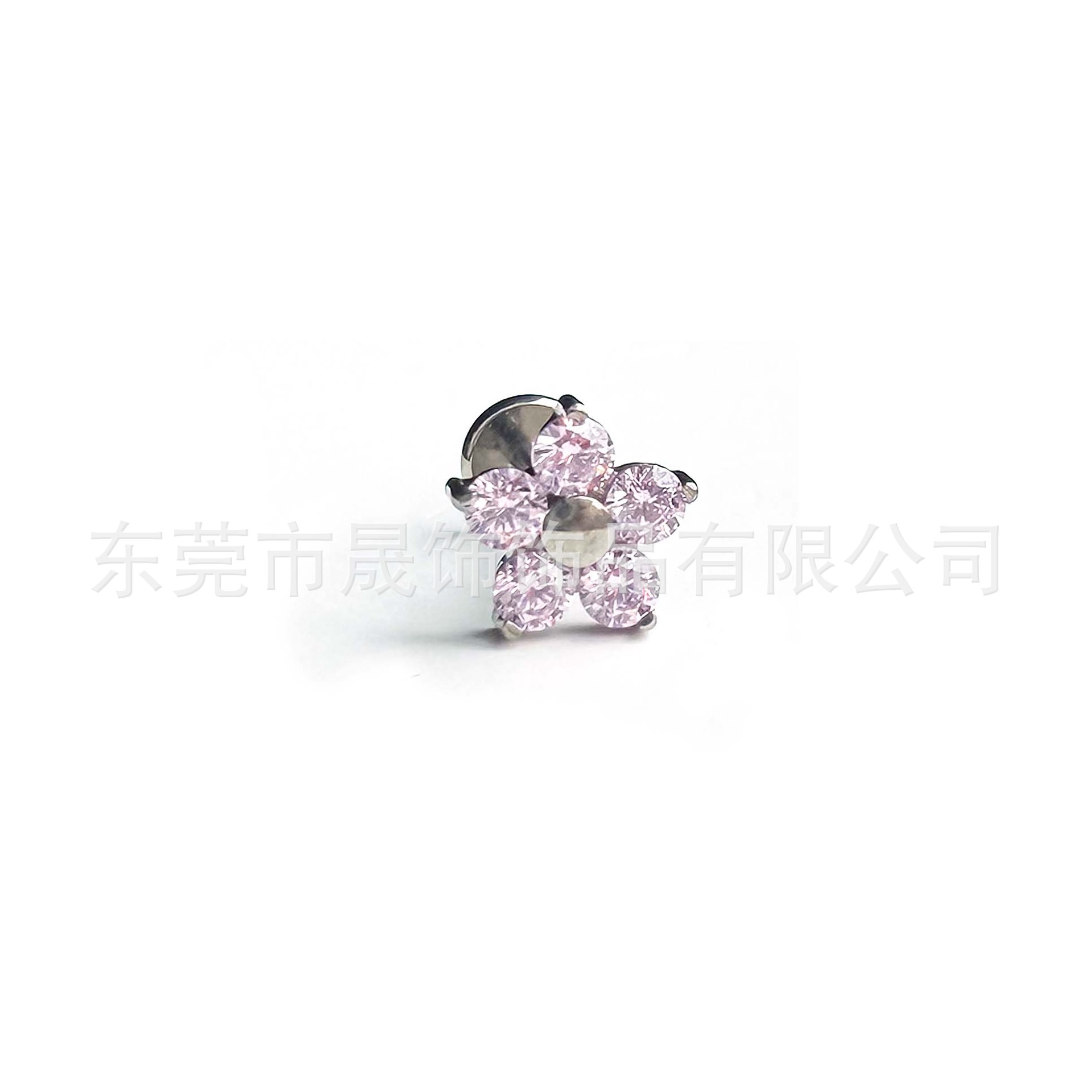 F136钛合金仙女风花朵白粉蓝锆耳钉内螺纹五瓣花锆耳骨钉唇钉耳饰