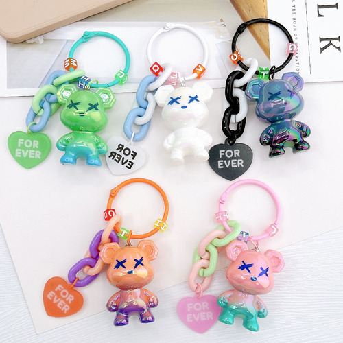 Yi Lian's new candy-colored acrylic bear keychain pendant pearlescent electroplated bear bag pendant student gift