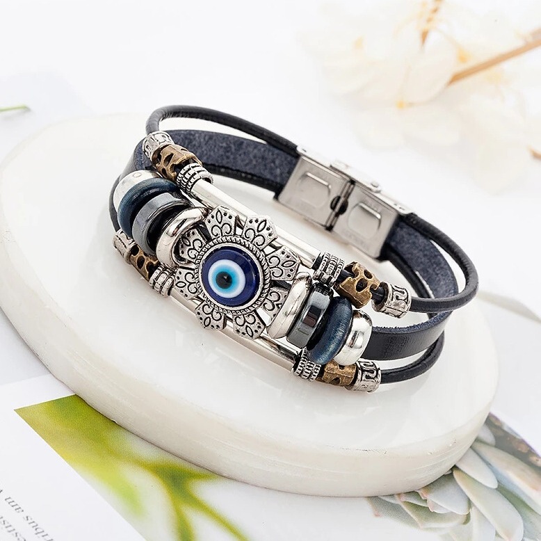 Fashionable and Creative Men's Bracelet, Alloy Flower Eye Woven Bracelet, High-End Jewelry, Niche Design Bracelet, Hand Accessory