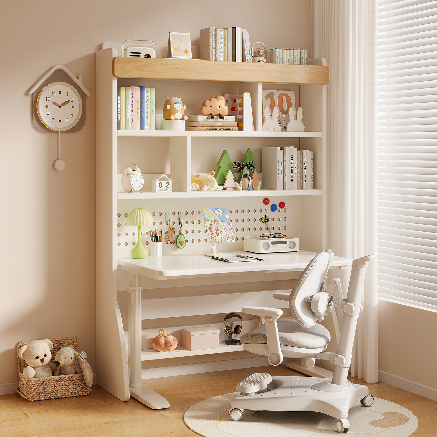 Mesa de aprendizaje infantil mesa de escritura doméstica agujero tablero agujero gabinete mesa y silla conjunto de madera sólida elevación escritorio estante