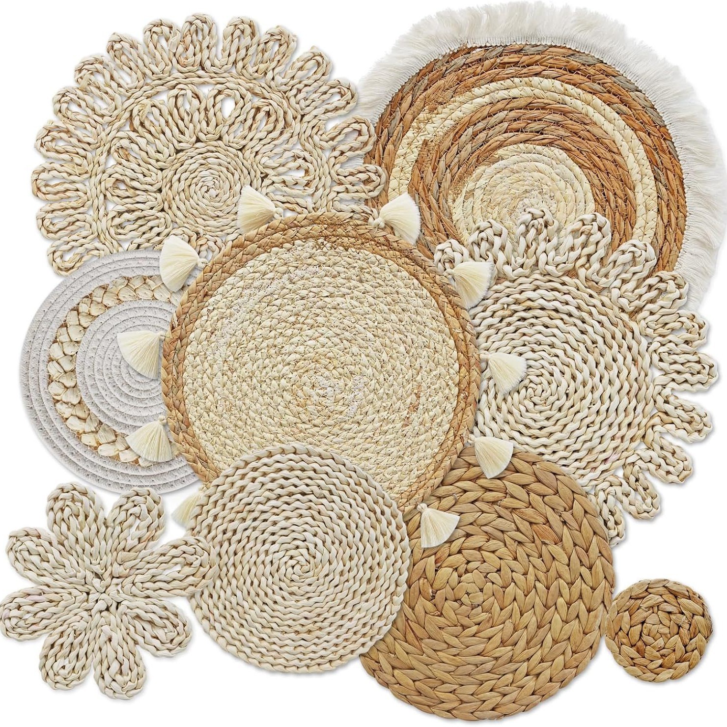 Decoraciones de pared de paja para el hogar, estilo étnico, estilo marroquí, tapices de pared, estilo natural hecho a mano