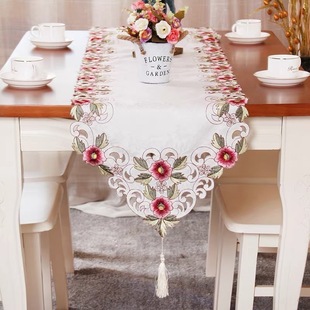 European-style embroidered hollow table runner foreign trade cross-border pastoral style embroidered fabric spring flower TV cabinet coffee table tablecloth
