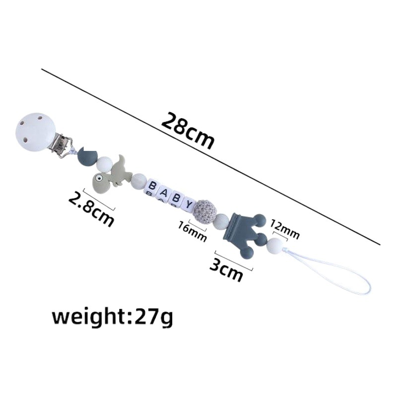 Hemu clip de silicona calmante Cadena de chupete corona mordedor cadena anti-caída pequeña cadena de silicona de dinosaurio Cadena de chupete suministros para bebés