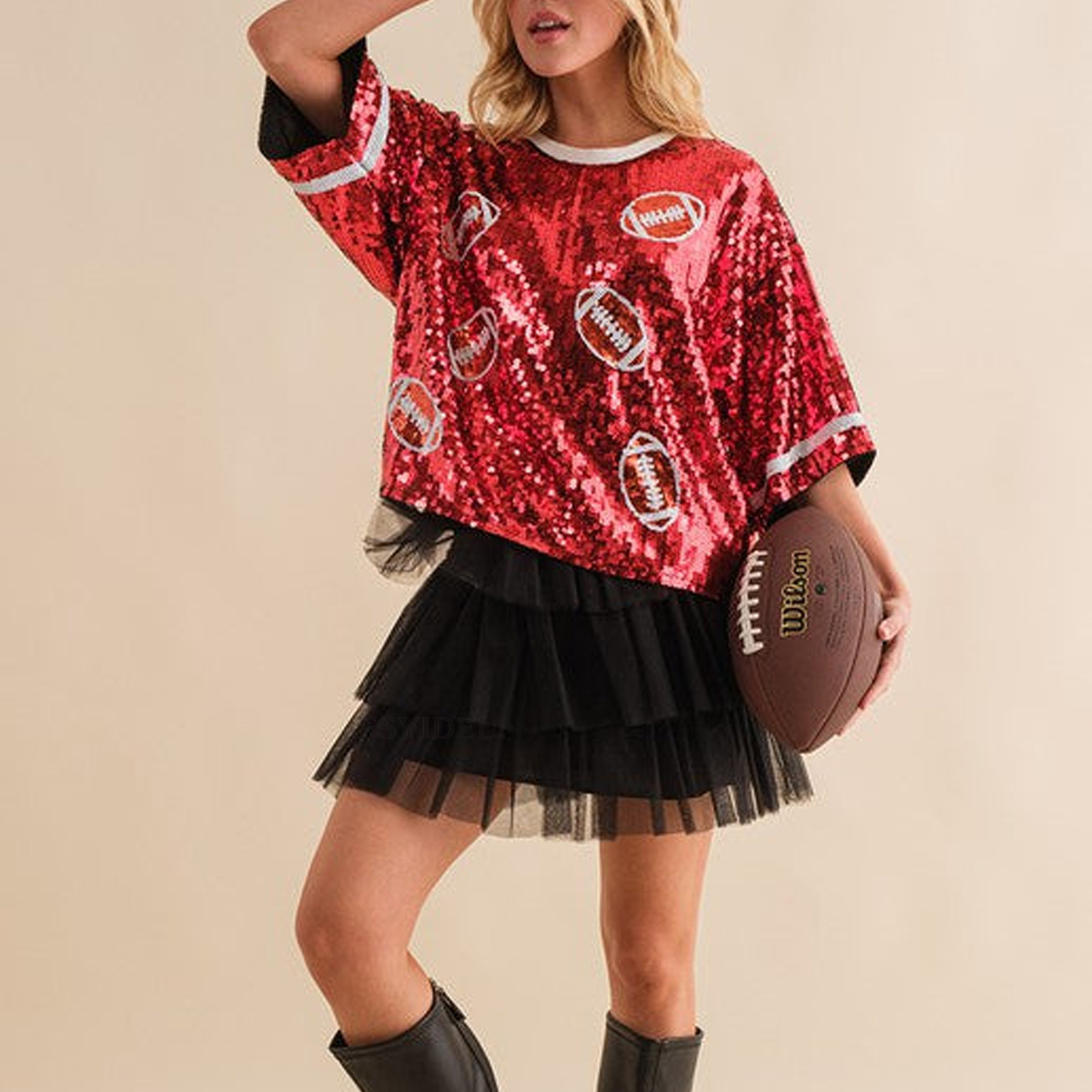 Daily, Street Occasion Wholesale Women's Simple Style Christmas Tree Rugby Half Sleeve Sequins T-Shirts