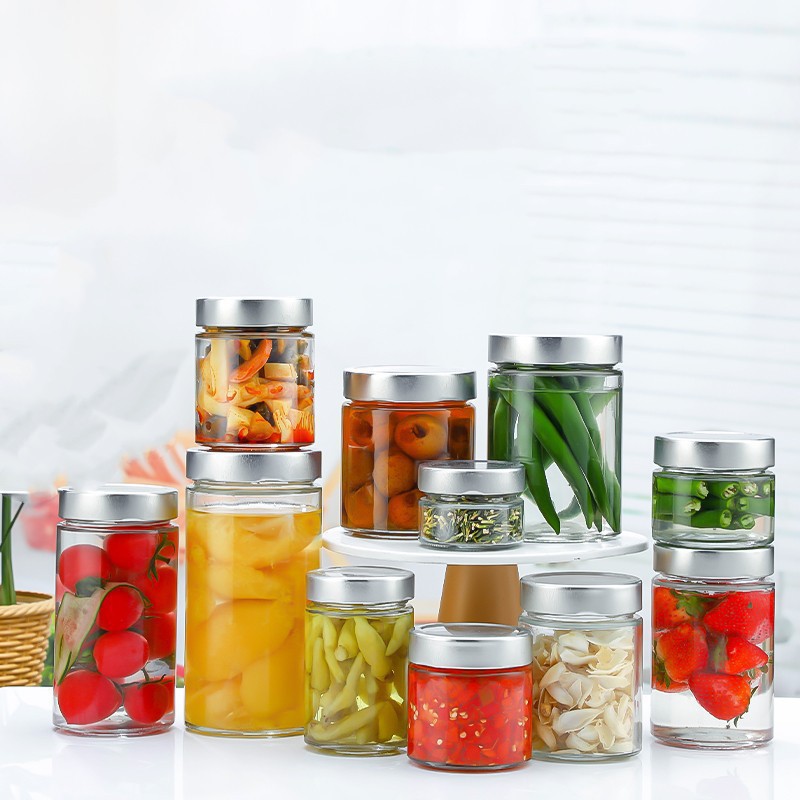 厂家批发高盖直筒酱菜瓶圆形玻璃蜂蜜瓶果酱瓶辣椒酱瓶密封分装瓶