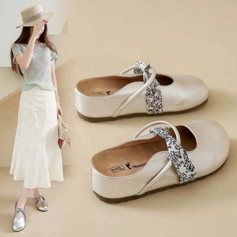 French Retro Ballet Shoes 2025 New Baotou Half-Flop Summer Outer Wear Lazy Slip-On Slippers for Women