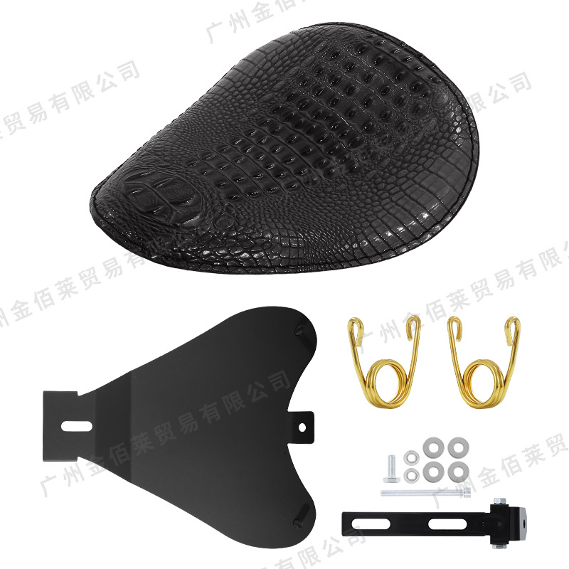Electric car cushion: Ha Lei Harley Cruiser Chopper - crocodile-leather-black-seat-v-spring-gold-bracket