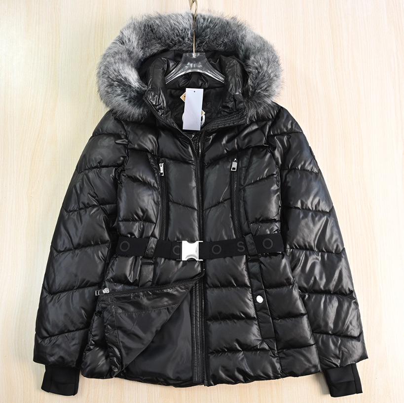 Siqi Women's Clothing 2510/16 Thick Glossy Hooded Removable Fur Collar Clip Cotton Windproof Sleeves Warm Casual Cotton Clothes