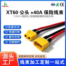 XT60公母头40A保险线束12AWG硅胶线航模储能锂电池延长线