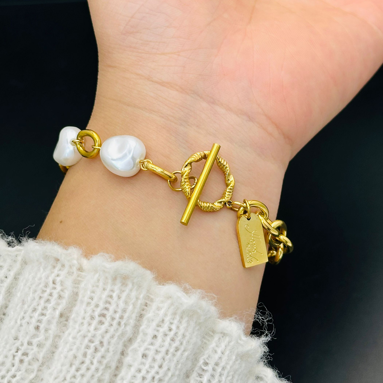 Pulsera de acero de titanio de alta calidad de perla OT, perla femenina, temperamento que no se desvanece, alto, joyería de mano de acero inoxidable de atmósfera simple