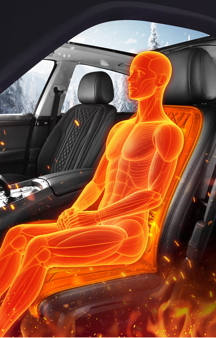 Universal Comfortable Car Heated Seat Cushion with Full Back Support, Winter Warmth, 12V/24V, Black Front Seat Warmer