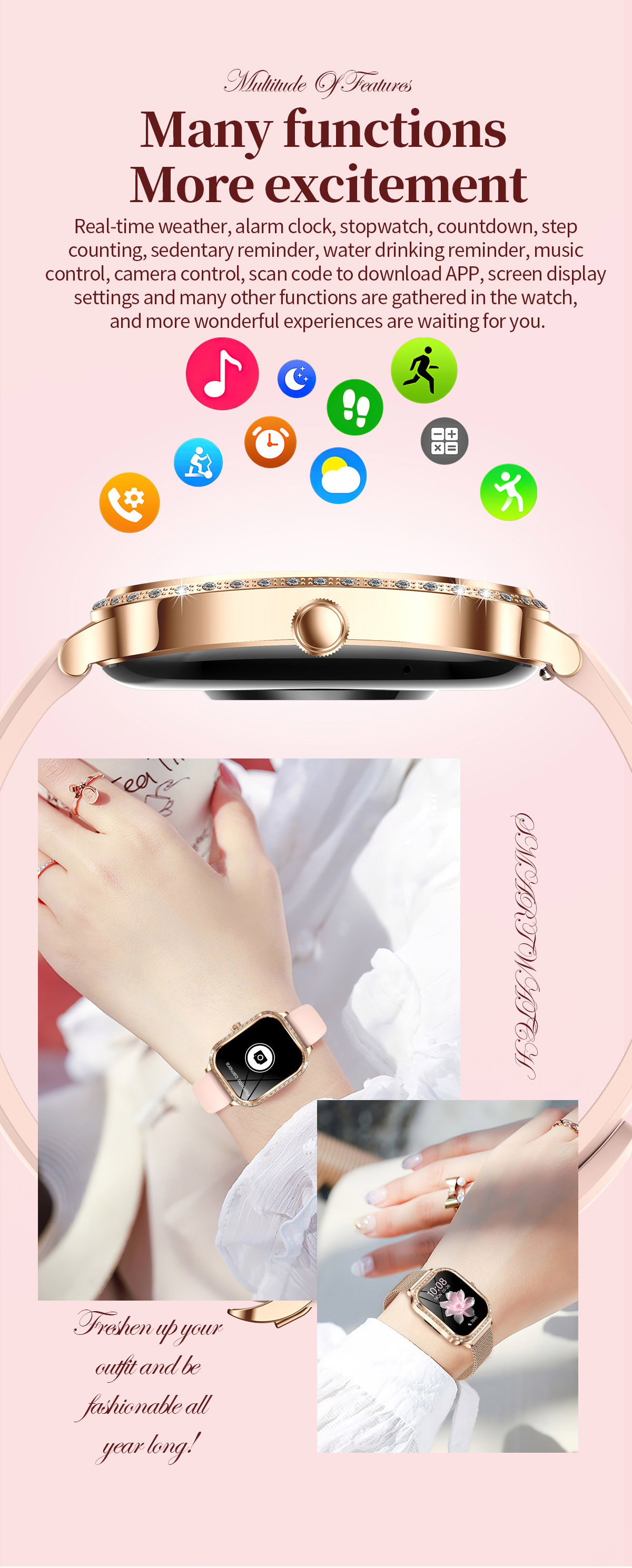 Smartwatch For Women Heart Rate And Blood Pressure Fitness Tracker_voghion.com
