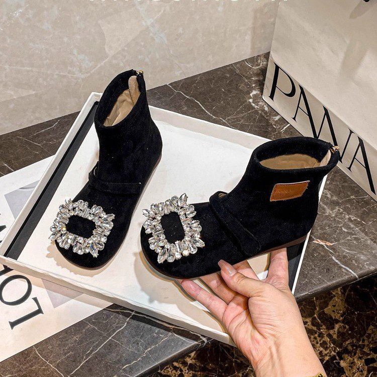 Boots for Girls, Stylish Little Princess Boots, Rhinestone Leather Boots for Baby Girls, Fleece-Lined Cotton Boots, Kidsren's Short Boots for All Seasons