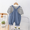 T-shirt, children's top, cartoon sweatshirt, denim overall, trousers, set, long sleeve