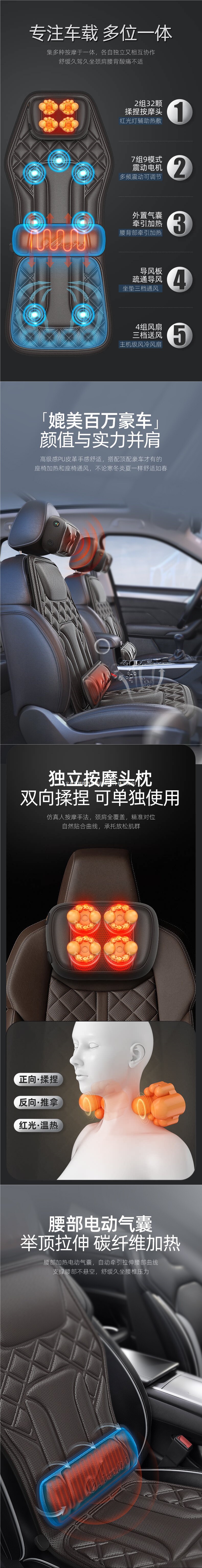 Dual-use massage cushion for car and home, cervical spine kneading massage, heated electric waist support, car seat ventilation backrest massage accessory
